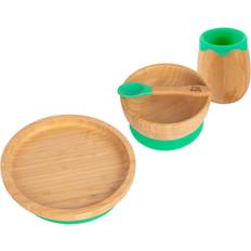 Tiny Dining 4pc Green Round Bamboo Suction Baby Feeding Set