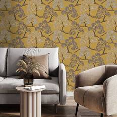 Sublime Tree Floral Ochre Wallpaper