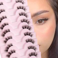 Shein False Eyelash Strips, 3d Thick Curling Cross Half Eyelashes, Transparent Stem Dramatic Faux Mink Eyelashes