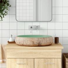 Lavandini da bagno vidaXL Lavabo Da Appoggio Verde e Marrone Ovale 59 x 40 x 15 cm Ceramica