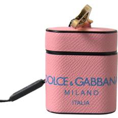 Pink Blue Calf Leather Logo Print Strap Airpods Case