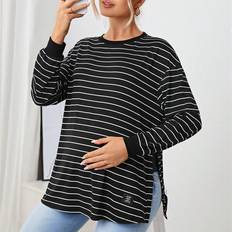 Graviditet & Amning Shein Maternity Striped Drop Shoulder Split Hem Tee