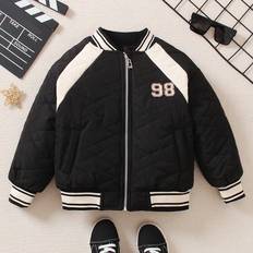 Multicoloured Jackets Shein Fashionable Thick Padded Windproof Long Sleeve Baseball Jacket - Letter Print