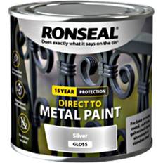 Ronseal Silver Paint Ronseal DIRECT TO GLOSS 250ML Metal Paint Silver