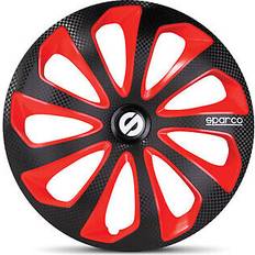 15" - Alufælge Bilfælge Sparco Hjulkapsler 15-tommer 4stk Black Red Carbon