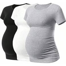 Shein Maternity 3pcs Solid Ruched Tee