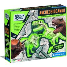 Clementoni Science Lab-Archaeogiocando-T-Rex & Triceratops-Dinosaurier, Fossiler för grävning och montering, Arkeologsats, Scientific Game 7 år, i Italienska-Tillverkad i Italien, Färg, 19345