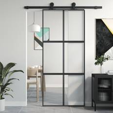 S 9000-N Døre vidaXL Sliding Door Interior Barn Door Black Tempered Clear Glass S 9000-N L (x)