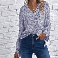 Shein Blusen Shein Dalmatian Print Knot Cuff Blouse