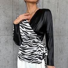 Zebra Blouses Shein Zebra Striped Knot Side Wrap Blouse