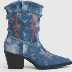 Shein Styleloop Chunky Heel Western Boots - Blue