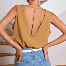 Bronze Tank Tops Shein Plus Solid Cut Out Back Tank Top