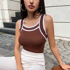 Brown Tank Tops Shein Contrast Binding Tank Top