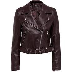 Brown - Leather Jackets Only Faux Leather Biker Jacket