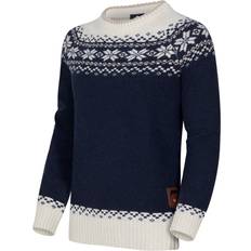 Gridarmor Women’s Snøkrystall Round Neck Ullgenser, XL, Navy Blue/Beige/White