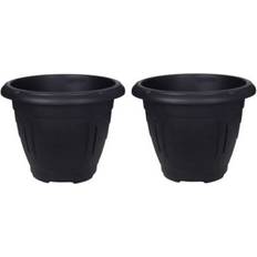 Pots, Plants & Cultivation Whitefurze 2 X Black Round Venetian Garden Flower Planter Pot 43Cm