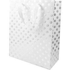 Festartikler Rico Design Paper Poetry Geschenktüte weiß Punkte silber 26x32x12cm