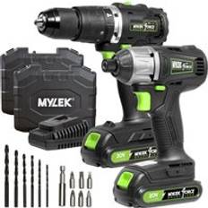 Mylek 20V Li-ion Cordless Drill and Impact Driver Brushless Combo Set Black