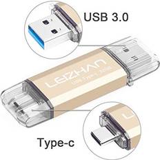 Memory Cards & USB Flash Drives Leizhan Type C USB Flash Drive 32GB OTGOn the Go 2 in 1 USB 3.0 & Type-C Flash Drive Pen Drive For Type-C Android Smart Phone and MacBook -Gold