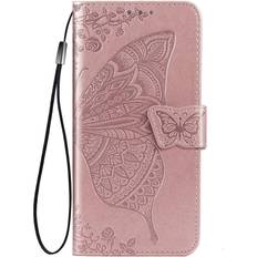 Samsung a52 4g cover MAULUND Samsung Galaxy A52s 5G A52 4G 5G Læder Flip Sommerfugle Imprint Rose Gold