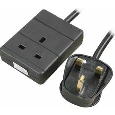Kenable 1 Gang Single Way UK 13A Mains Power Socket Extension Lead Black 2m