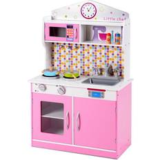 Kids cooking set Costway Kids Wooden Pretend Cooking Playset Play Set Kitchen Toys Toddler Gift-Pink