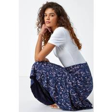 Women Skirts Roman Floral Print Stretch Midi Skirt in Navy