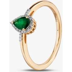 L Rings T.H.Baker 9ct Yellow Gold Pear-cut Emerald and Diamond Cluster Ring VR0S604-9KY EM Green