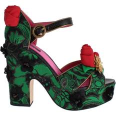 Dolce & Gabbana Laced Heels & Pumps Dolce & Gabbana Green Brocade Snakeskin Roses Crystal Shoes EU35/US4.5