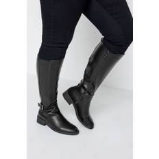 Yours Wide Fit Metal Strap Knee Boot Black, Black, E, Women Black