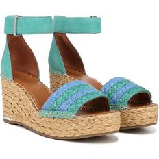 Turquoise - Women Low Shoes Franco Sarto Women's Clemens Raffia Espadrille Wedge Sandals Teal Green Fabric/ Leather