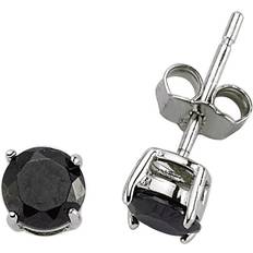 Rhodium Earrings Jewelco London Silver Black CZ Double Gallery Solitaire Stud Earrings 5mm RD5BLK One