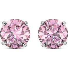 Rhodium Earrings Jewelco London Silver Pink CZ Claw Solitaire Stud Earrings 5mm RD5P One