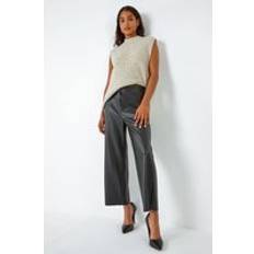 Leather Trousers Roman Faux Leather Wide Leg Crop Trousers in Black