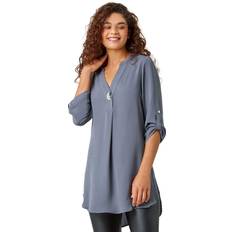 Long Blouses Roman Longline Button Detail Blouse Grey