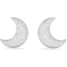 Swarovski Luna clip earrings, Moon, White, Rhodium plated