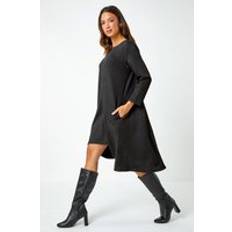 Roman Ribbed Asymmetric Stretch Dress in Black
