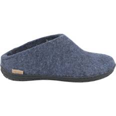 Herren - Natur Pantoffeln & Hausschuhe Glerups modell: "br" denim-blau wollfilz schwarze-sohle offene pantoffel Blau