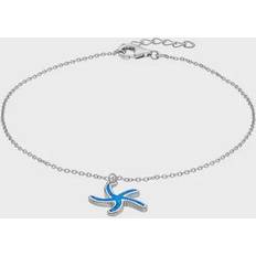 Blue - Women Anklets Caribbean Treasures Sterling Silver Lab-Created Blue Opal Starfish Anklet, Women's