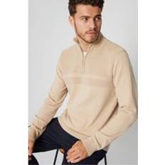 Threadbare 'Foxwood' Rib Detail Crew Neck Quarter Zip Jumper Stone