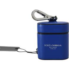 Dolce & Gabbana Blue Leather Silver Metal Logo Airpods Case