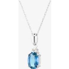 White Gold Charms & Pendants T.H.Baker 9ct White Gold Oval Blue Topaz and Diamond Cluster Pendant CP6655 9KW/B/TOPAZ