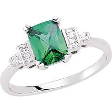 Rhodium Plated Rings Jewelco London Silver Green Emerald and Princess Cut CZ Solitaire Ring GVR476