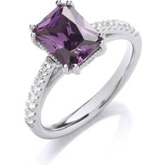 Rhodium - Women Rings Jewelco London Silver Purple Radiant Cut CZ Majestic Solitaire Dress Ring GVR860