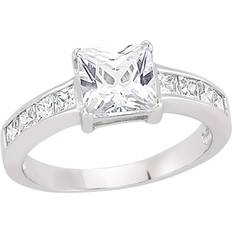 Rhodium - Women Rings Jewelco London Silver Square CZ Shoulder-Set Claw Solitaire Engagement Ring GVR346