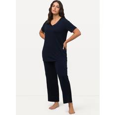 Blu - Donna Negligé Ulla Popken Pyjama Satin Trim Set di Pigiama - Schwarz