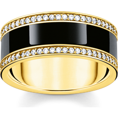 Enamel - Women Rings Thomas Sabo Yellow-gold plated band ring with black cold enamel and zirconia black TR2446-565-11-48