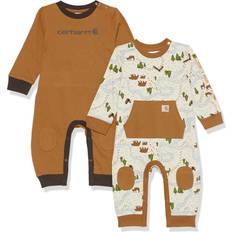 Carhartt Baby Boys' Long-Sleeve Footless Jumpsuit Onesie Two-Pack, Sand, Months