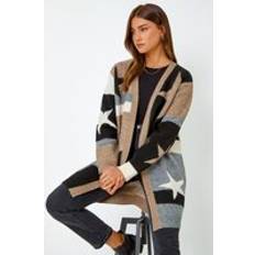Natural - Women Cardigans Roman Star Print Longline Stretch Cardigan in Natural