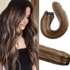Clip in Hair Extensions Human Hair Brown Clip on for Fine Hair Full Head 7 pieces
